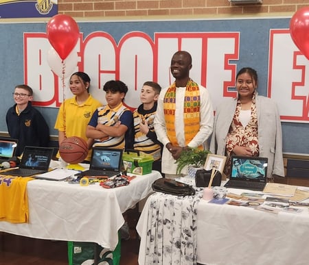 2025 students and a teacher at a flipped careers expo