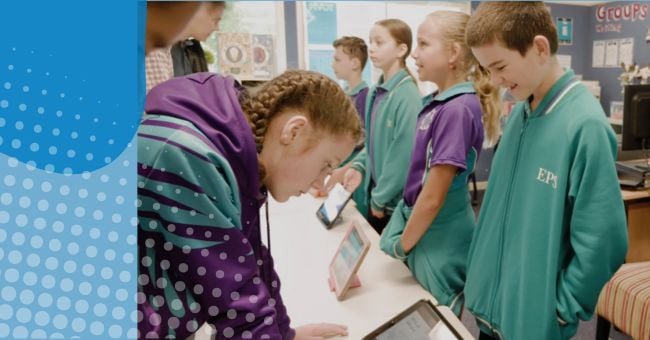 Year 6 and Year 5 students discuss their career ideas at a flipped career expo